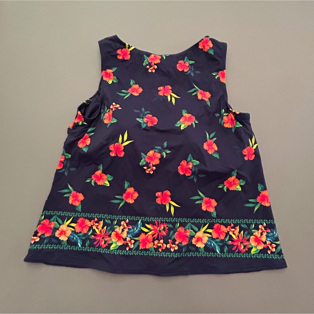 Lands End Navy Blue Tropical Hibiscus Floral Tankini Swim Top Plus Size 20W - Picture 5 of 7